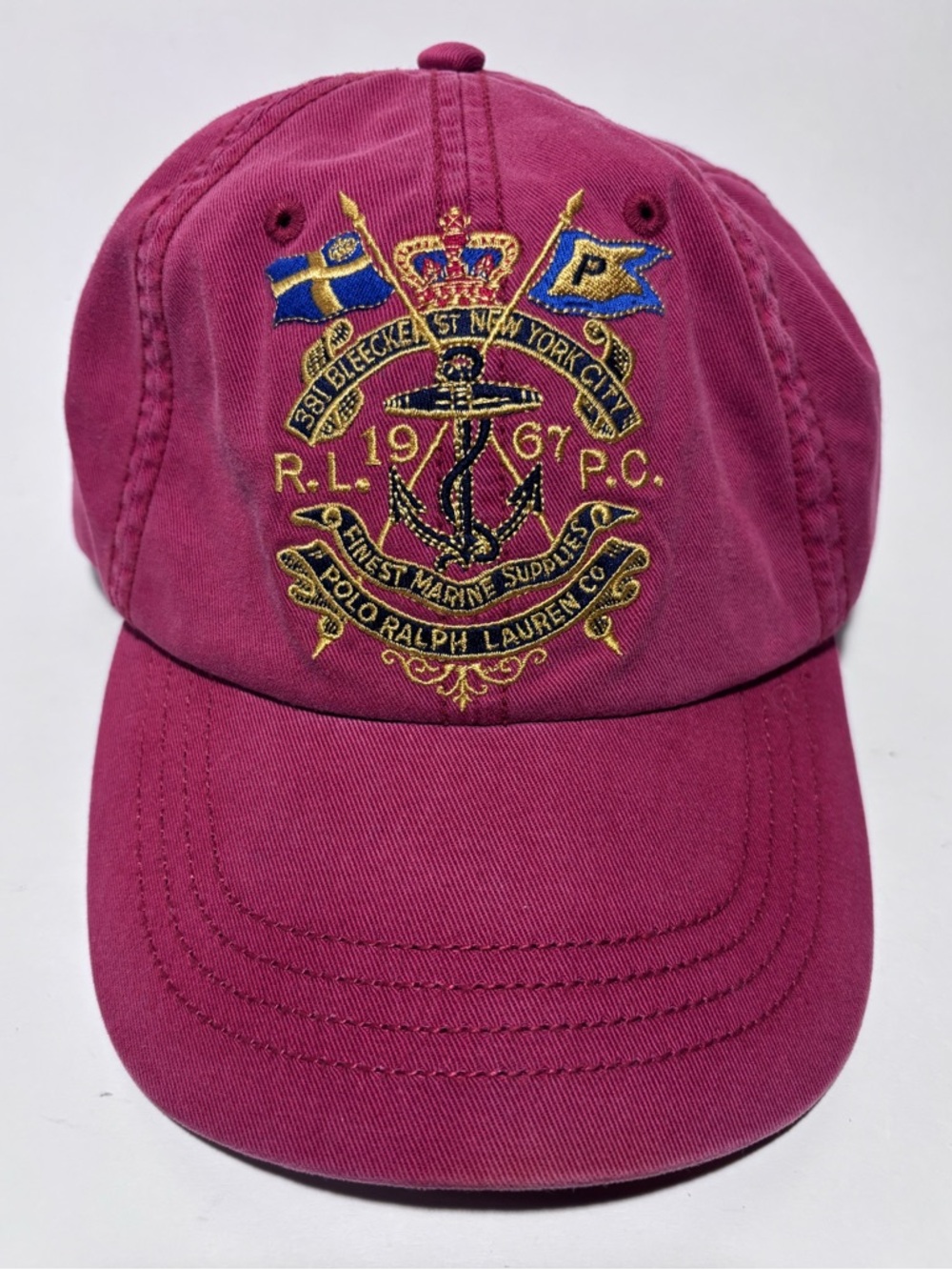 VTG 90s Rare Polo Ralph Lauren Red NYC Anchor Nautical Crown Logo Baseball Hat
